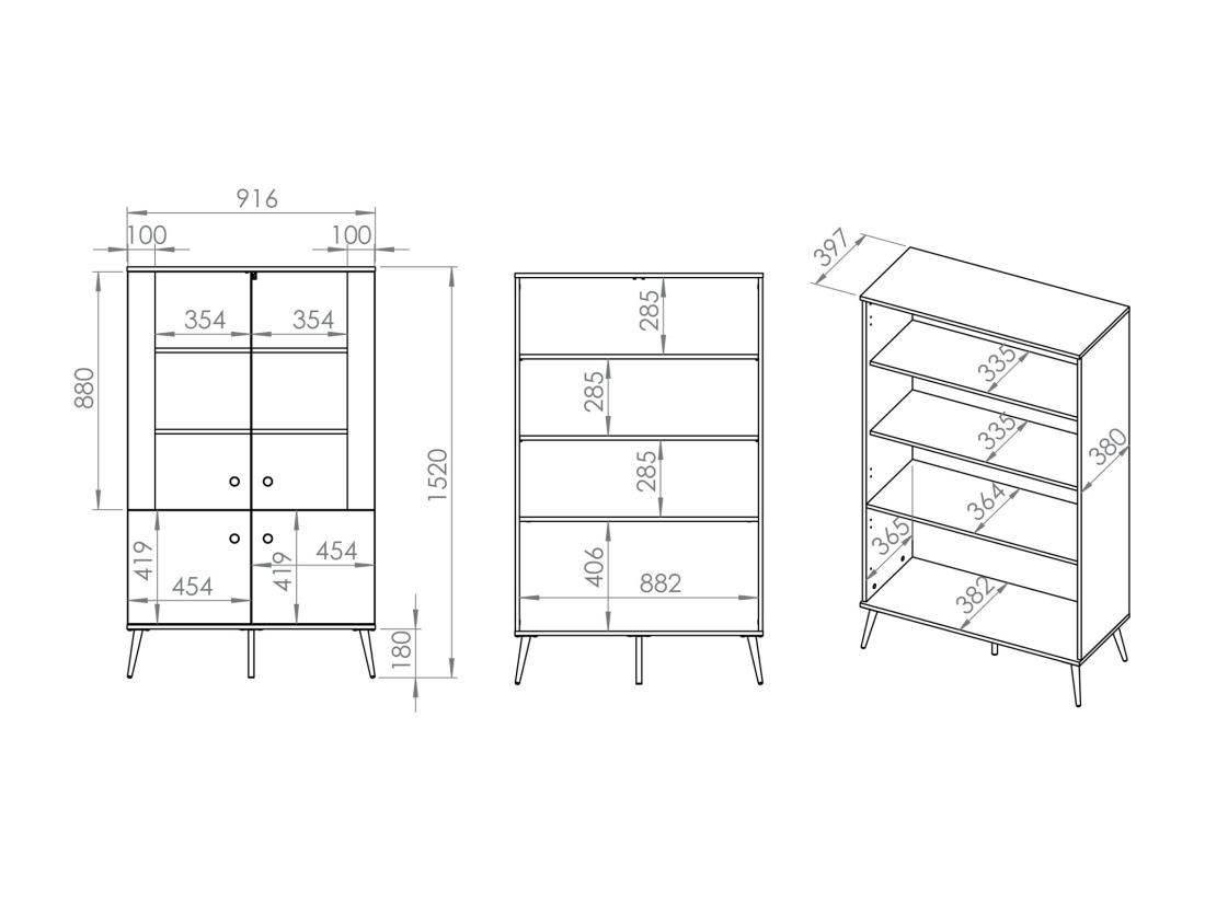 Vente Unique Vitrine Basse - 4 Porte - Grège Avec Pieds Dorés - SELGIN