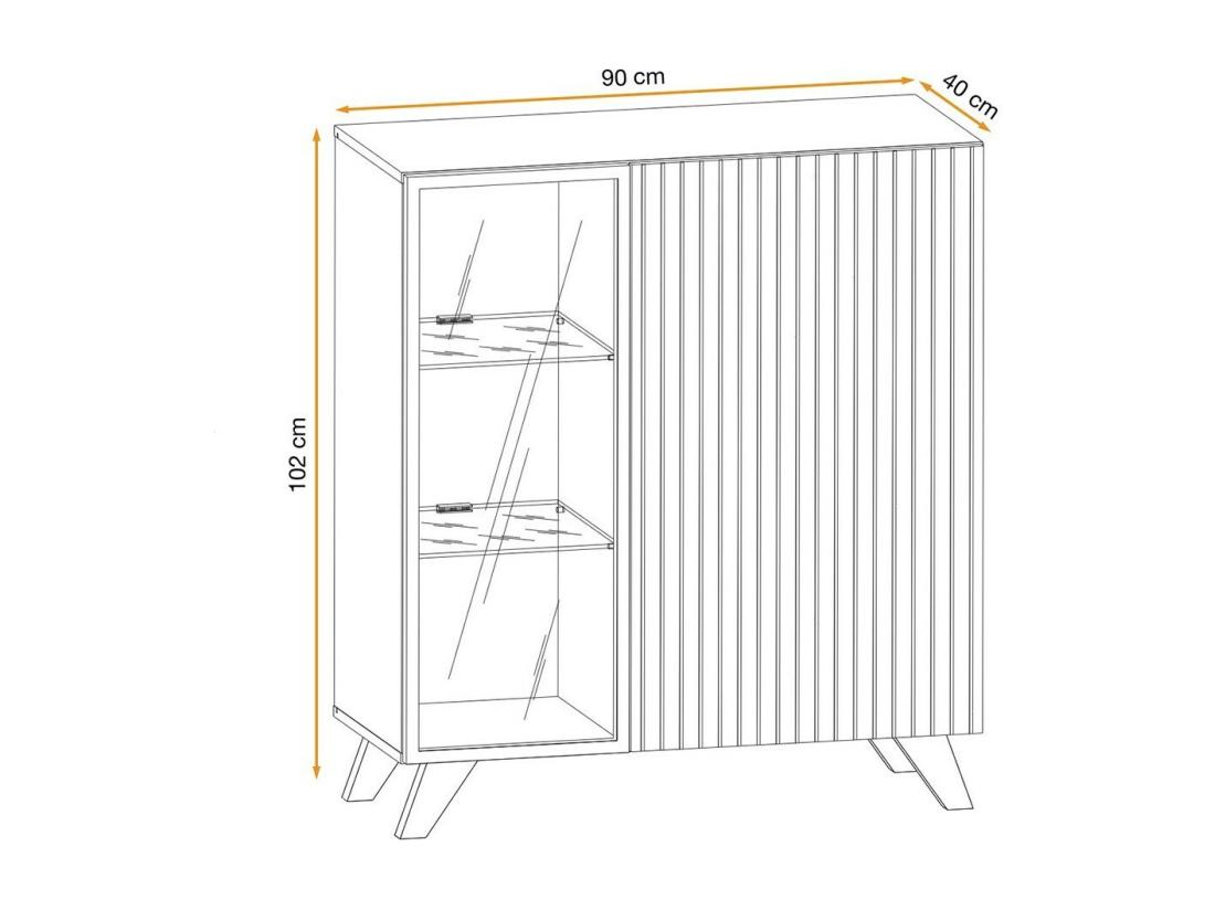 Vente Unique Vitrine Basse Design NIELSEN – 2 Portes Avec éclairage LED Intégré
