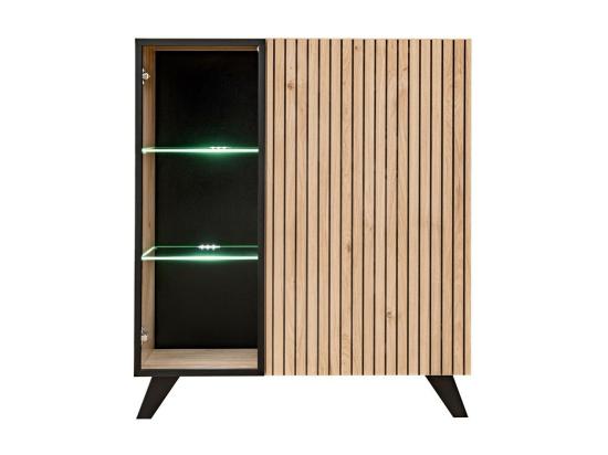 vente unique Vitrine basse design NIELSEN – 2 portes avec éclairage LED intégré