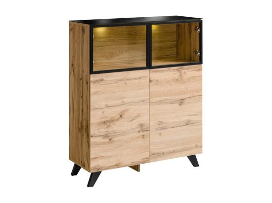 vente unique VITRINE basse TINO + LED. Meuble déco type scandinave design pour votre salon