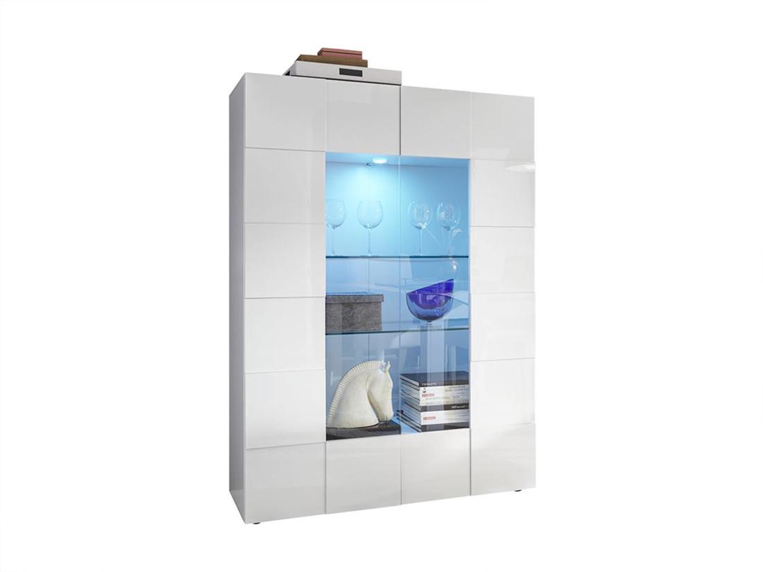Vente Unique Vitrine CALISTO - LEDs - 2 Portes - Blanc Laqué