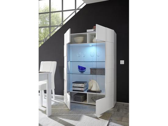 Vente Unique Vitrine CALISTO - LEDs - 2 Portes - Blanc Laqué