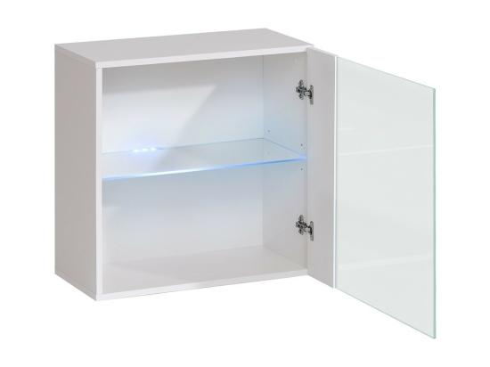 Vente Unique Vitrine Carrée Suspendue – Blanc – Collection SWITCH – Porte Vitrée Et LED Inclus – Design Moderne