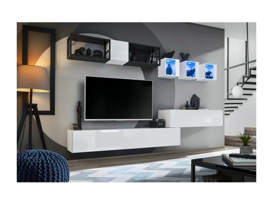 Vente Unique Vitrine Carrée Suspendue – Blanc – Collection SWITCH – Porte Vitrée Et LED Inclus – Design Moderne