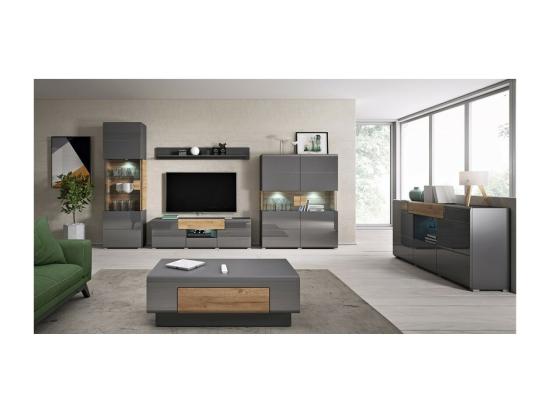 Vente Unique Vitrine Collection OHIO. Couleur Gris Anthracite Et Chêne