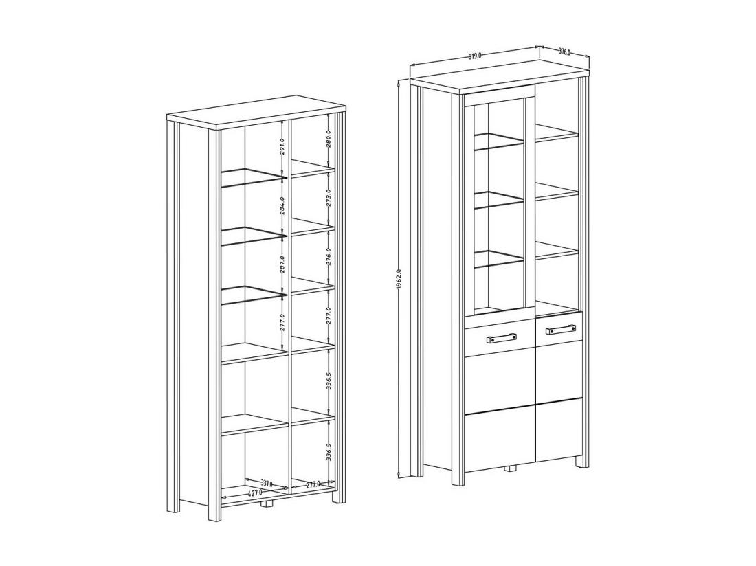 Vente Unique Vitrine Collection WINDSOR. Coloris Chêne Foncé Et Gris Anthracite