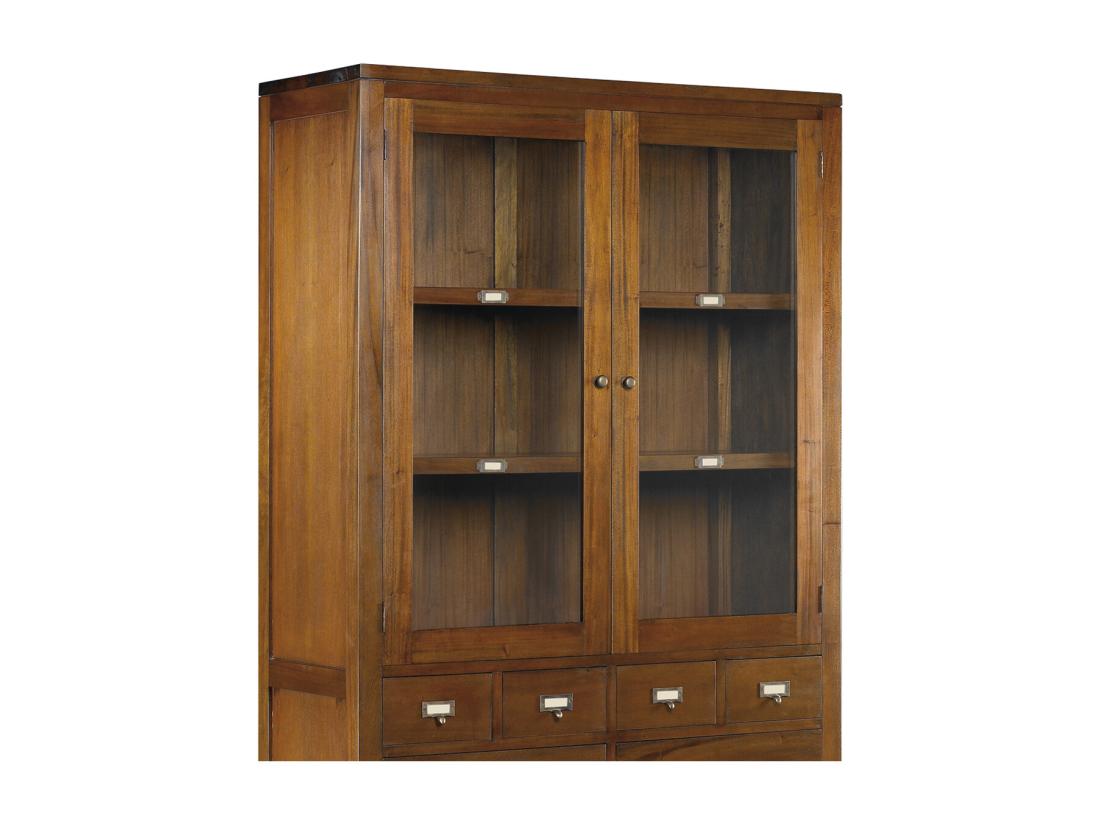 Vente Unique Vitrine Coloniale 4 Portes 6 Tiroirs En Bois D'acajou Massif Falkane 105cm