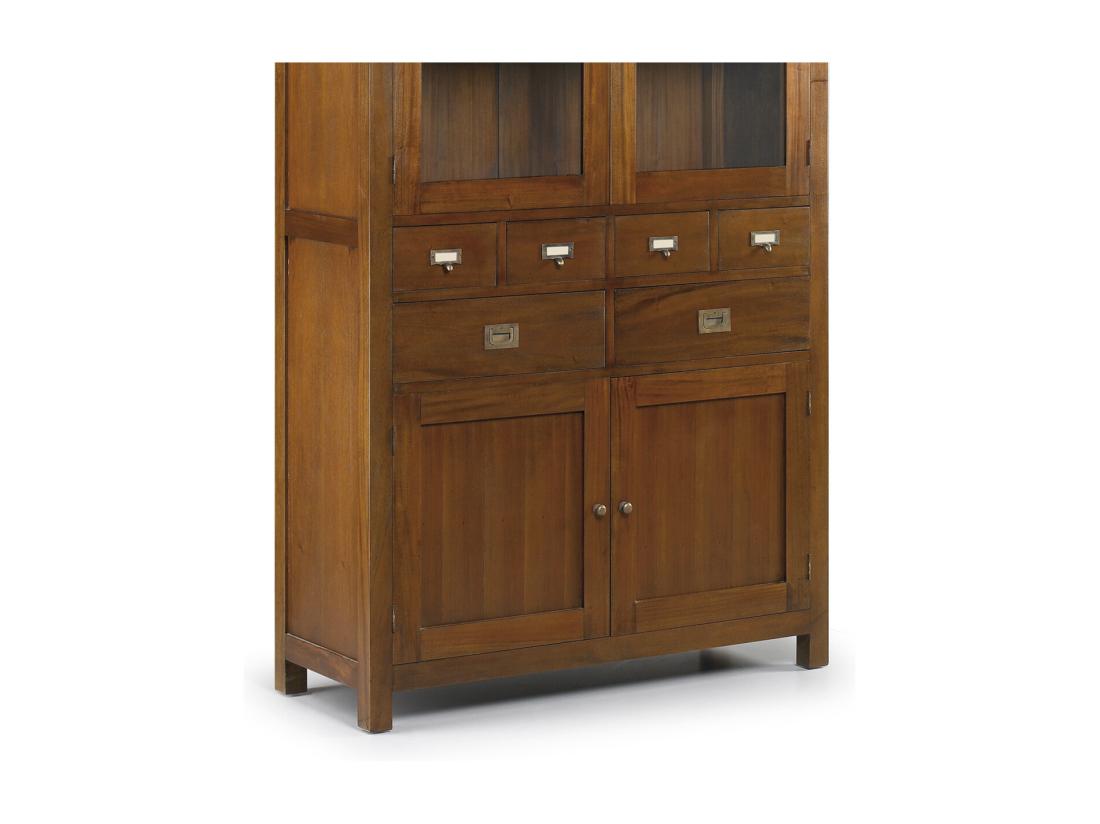 Vente Unique Vitrine Coloniale 4 Portes 6 Tiroirs En Bois D'acajou Massif Falkane 105cm