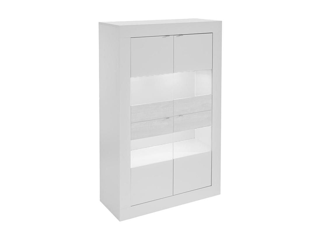 Vente Unique Vitrine COMETE - LEDs - 4 Portes - Blanc Laqué
