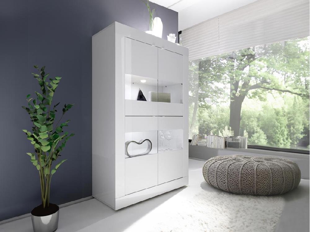 vente unique Vitrine COMETE - LEDs - 4 portes - Blanc laqué