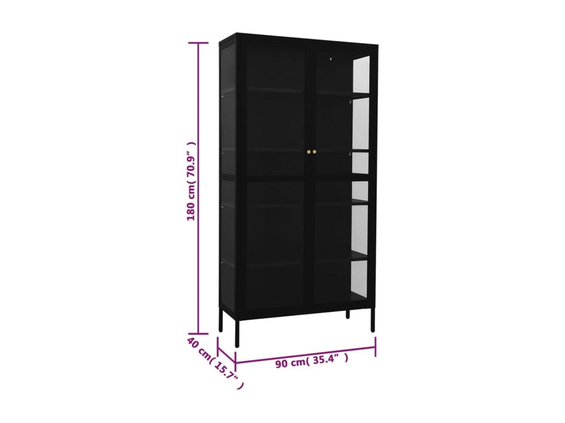 Vente Unique Vitrine D'exposition Noir 90x40x180 Cm Acier Et Verre Trempé