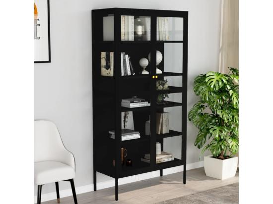 vente unique Vitrine d'exposition Noir 90x40x180 cm Acier et verre trempé