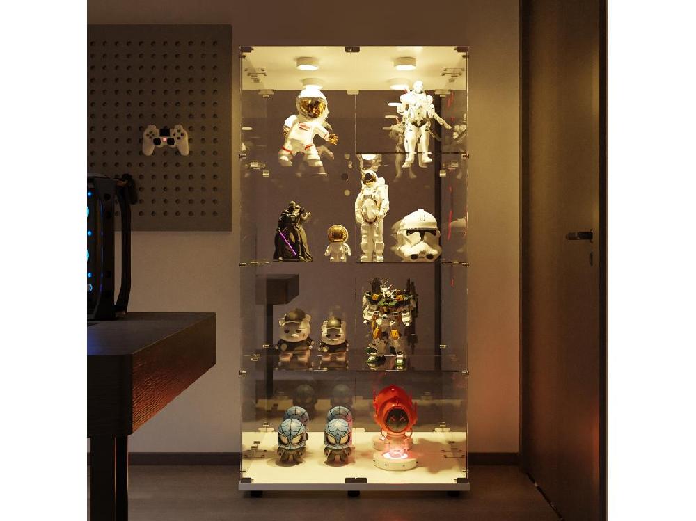 Vente Unique Vitrine En Verre 163.9 X 36.49 X 80.49 Cm Avec étagères Et éclairage LED Armoire De Curiosités à Double Porte