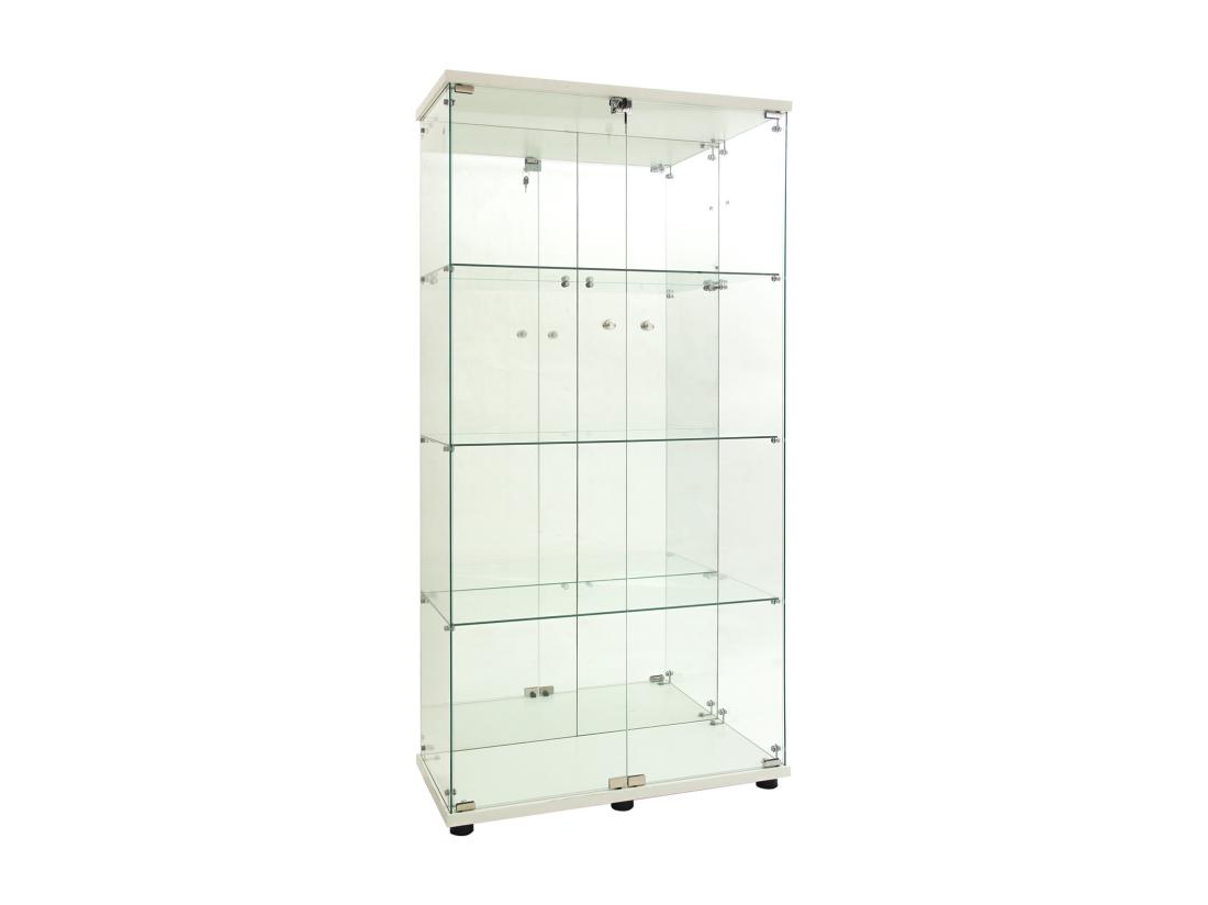 vente unique Vitrine en verre 163.9 x 36.49 x 80.49 cm avec étagères et éclairage LED armoire de curiosités à double porte