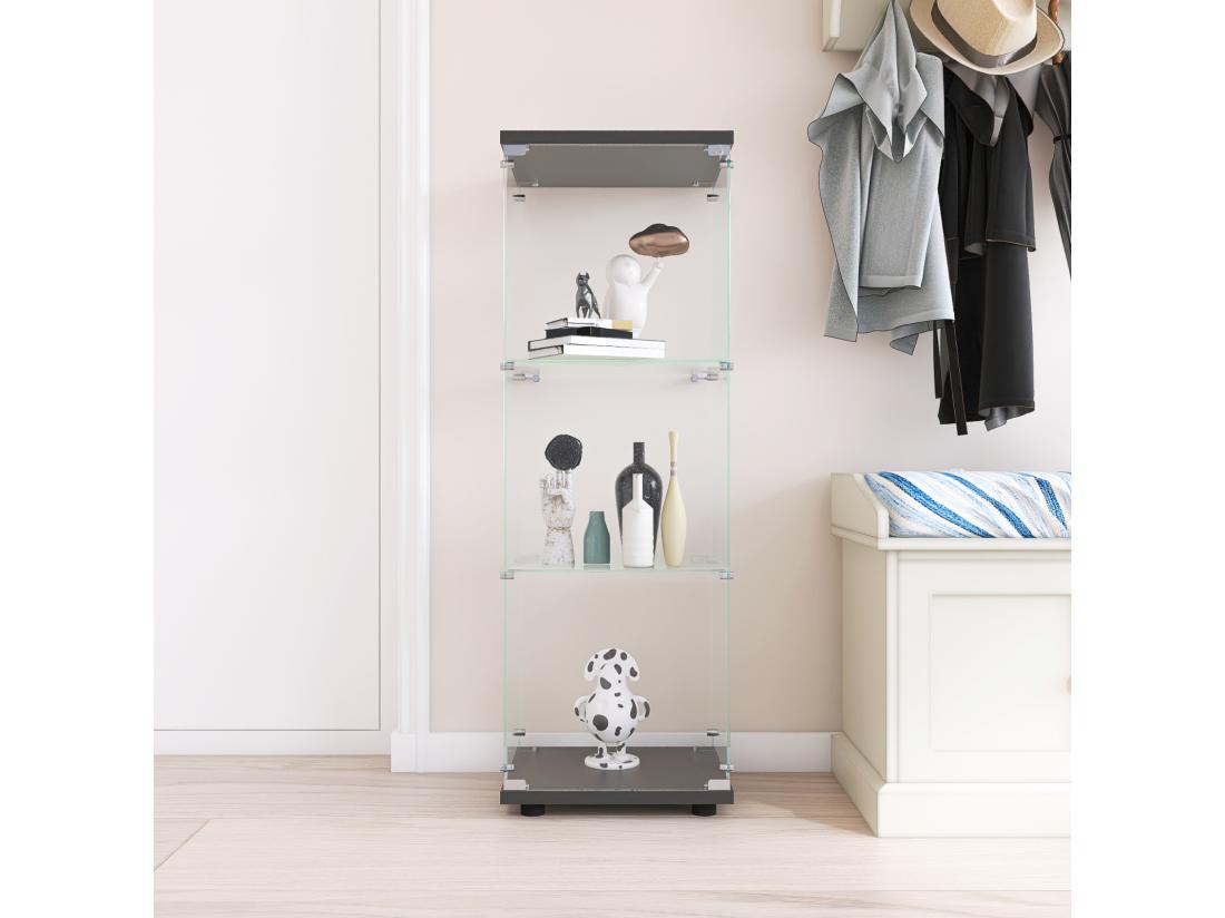 Vente Unique Vitrine En Verre - 3 étagères En Verre - Bibliothèque à Poser Au Sol Pour Chambre à Coucher - Armoire Moderne En Bois Avec Portes Et Serrure - Noir