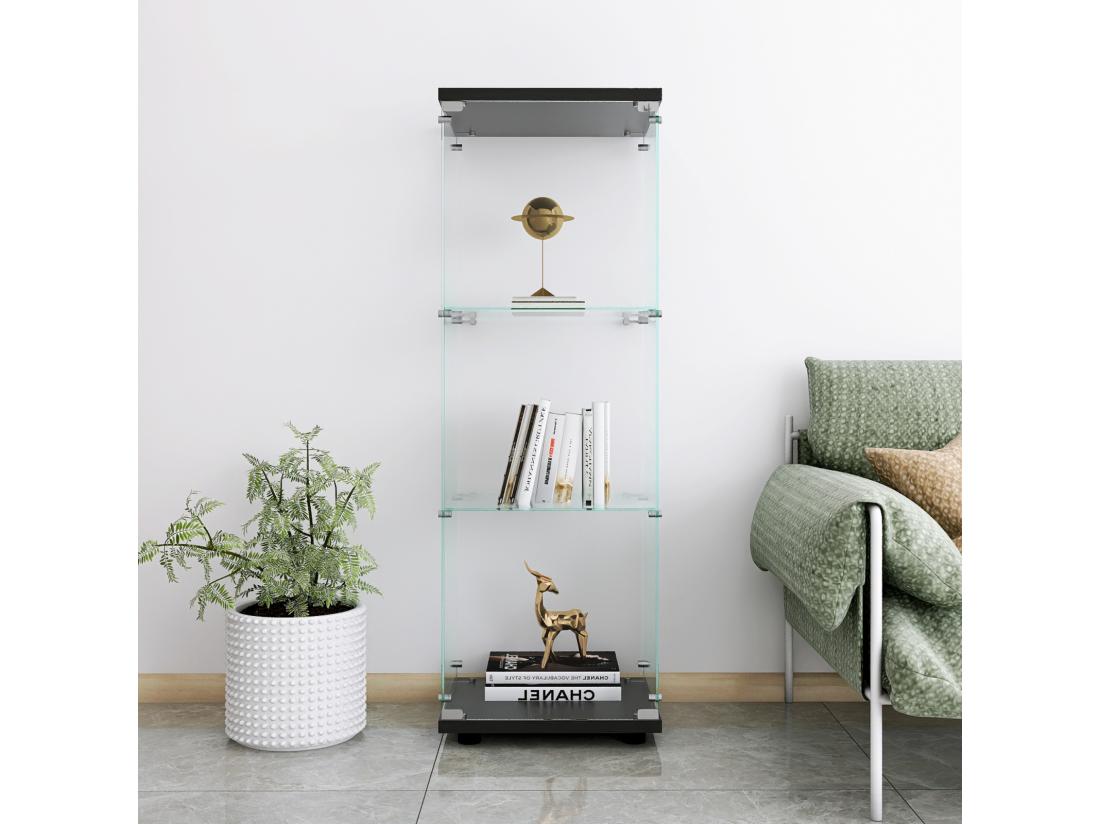 Vente Unique Vitrine En Verre - 3 étagères En Verre - Bibliothèque à Poser Au Sol Pour Chambre à Coucher - Armoire Moderne En Bois Avec Portes Et Serrure - Noir