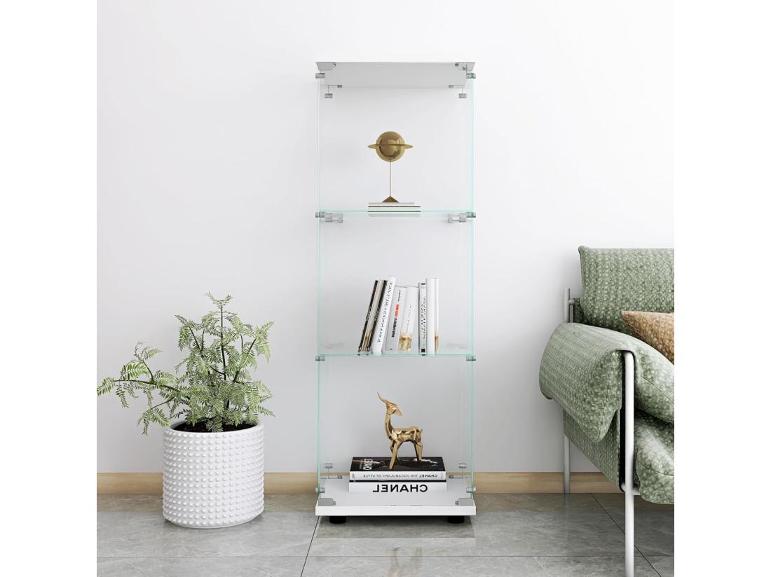 Vente Unique Vitrine En Verre Debout 46 X 36 X 125 Cm Vitrine à 3 Couches Moderne En Verre Pour Objets De Collection Livres Vin Blanc 42 X 36 X 125 Cm