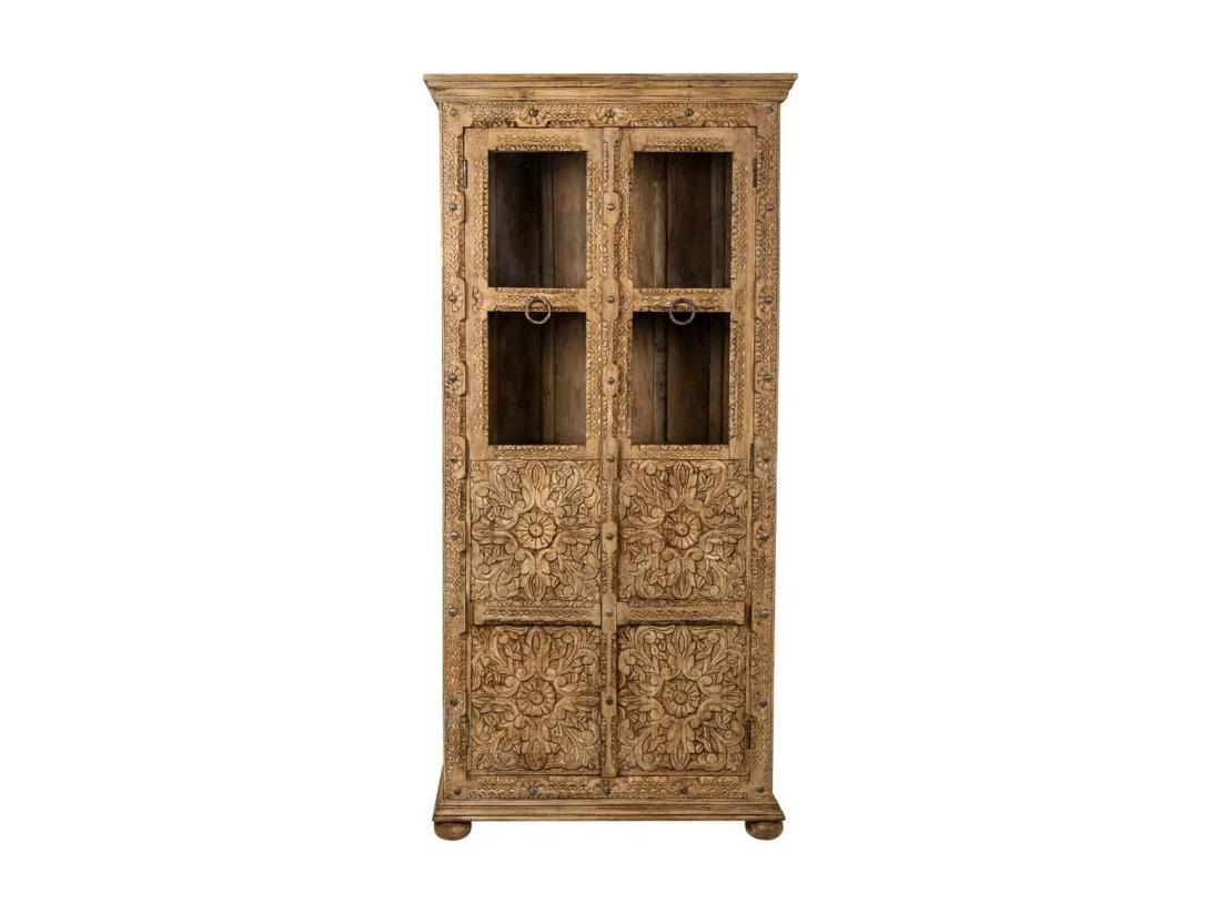 Vente Unique Vitrine En Verre Et Bois Artisanal Marron 89x40x190h