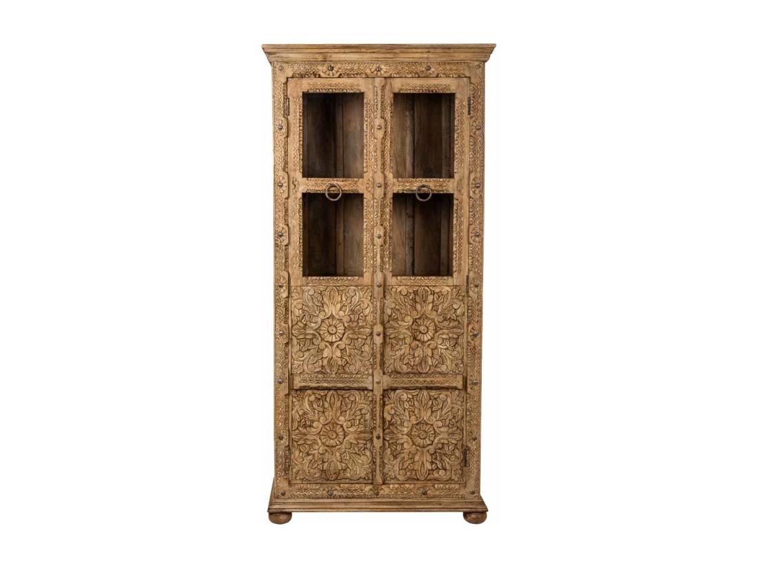 vente unique Vitrine en verre et bois artisanal marron 89x40x190h