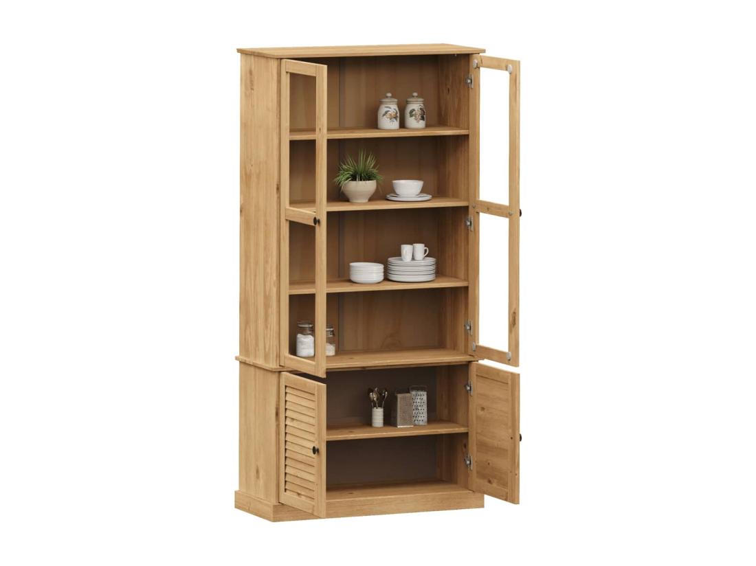 Vente Unique Vitrine En Verre VIGO 85x35x170 Cm Bois Massif De Pin
