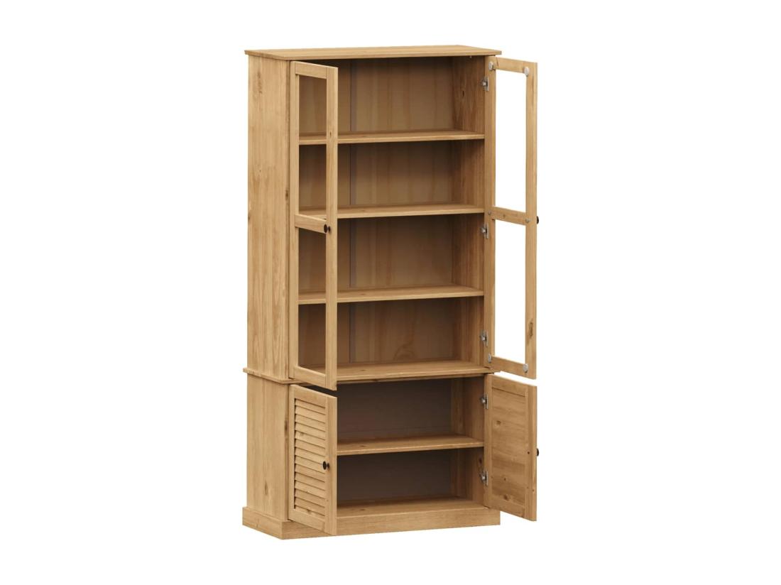 vente unique Vitrine en verre VIGO 85x35x170 cm bois massif de pin