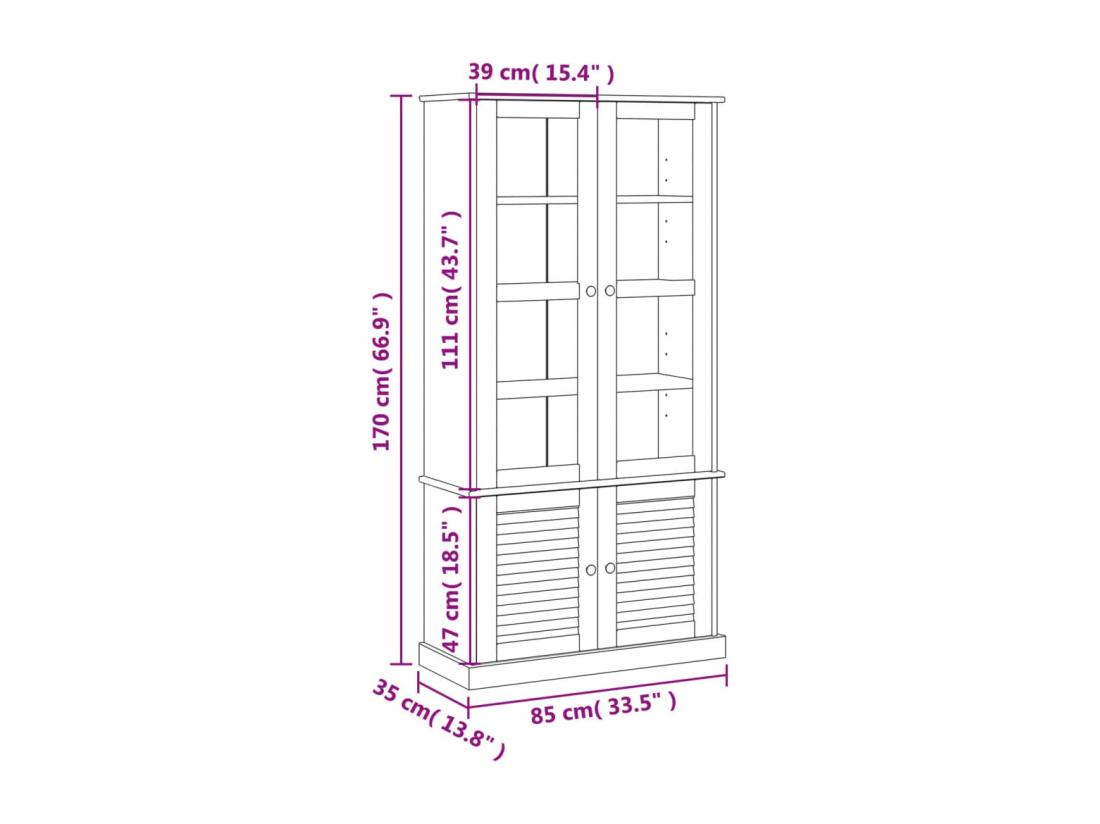 Vente Unique Vitrine En Verre VIGO Gris 85x35x170 Cm Bois Massif De Pin