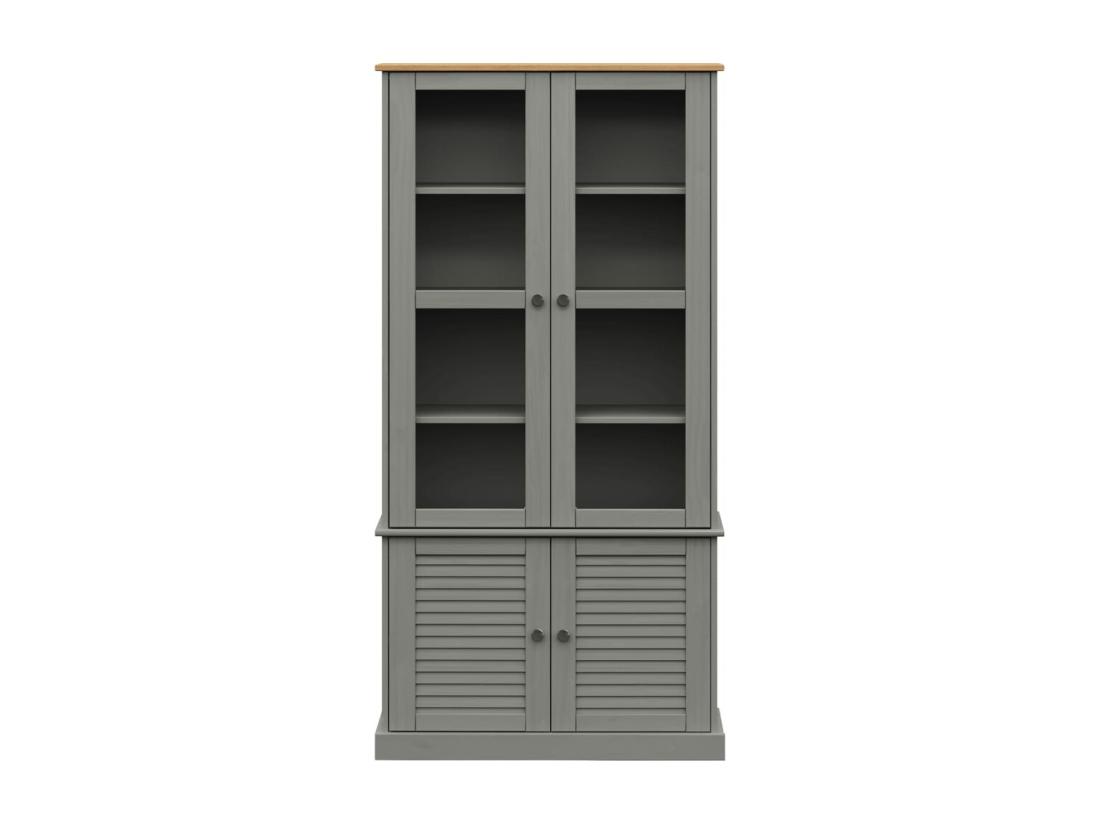 Vente Unique Vitrine En Verre VIGO Gris 85x35x170 Cm Bois Massif De Pin