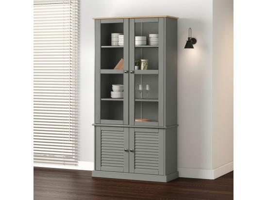 vente unique Vitrine en verre VIGO gris 85x35x170 cm bois massif de pin