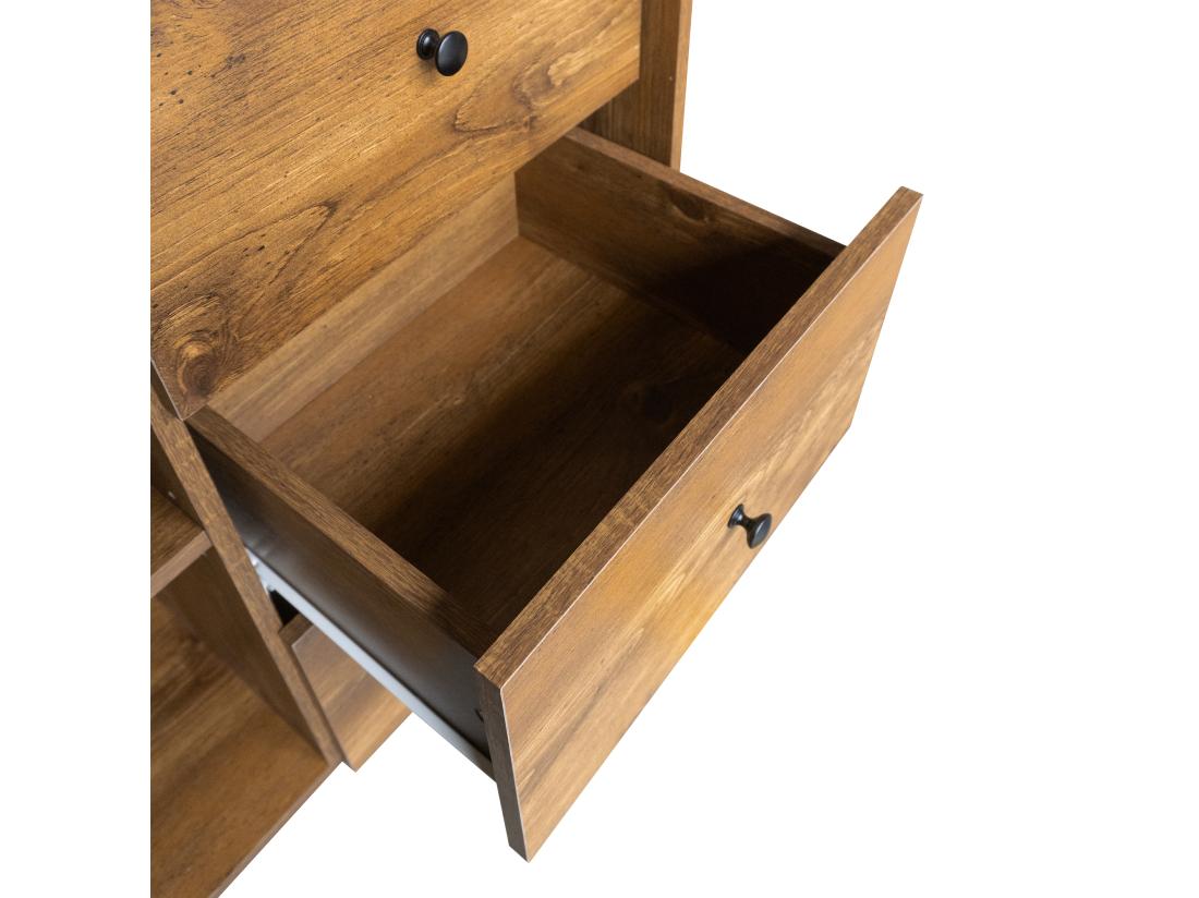 Vente Unique Vitrine H 160cm - Avec 2 Portes、3 Tiroirs Et 2 Compartiments - Noir & Naturel