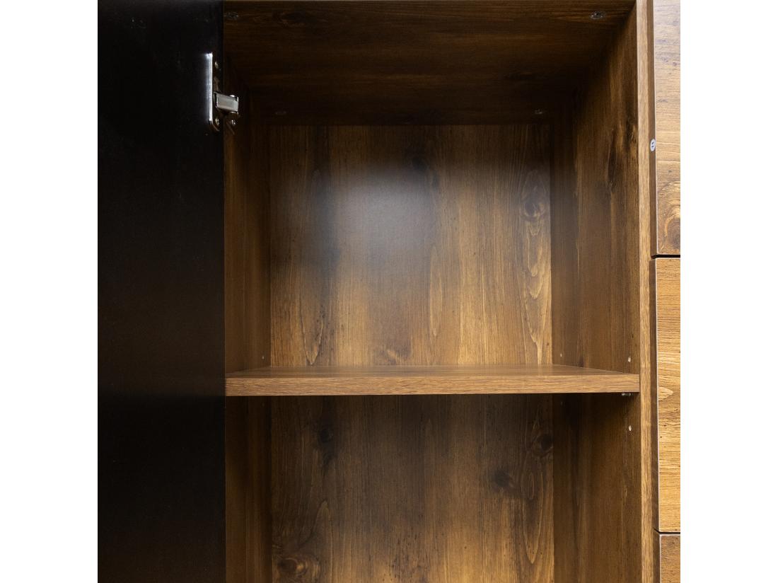 vente unique Vitrine H 160cm - avec 2 portes、3 tiroirs et 2 compartiments - Noir & Naturel