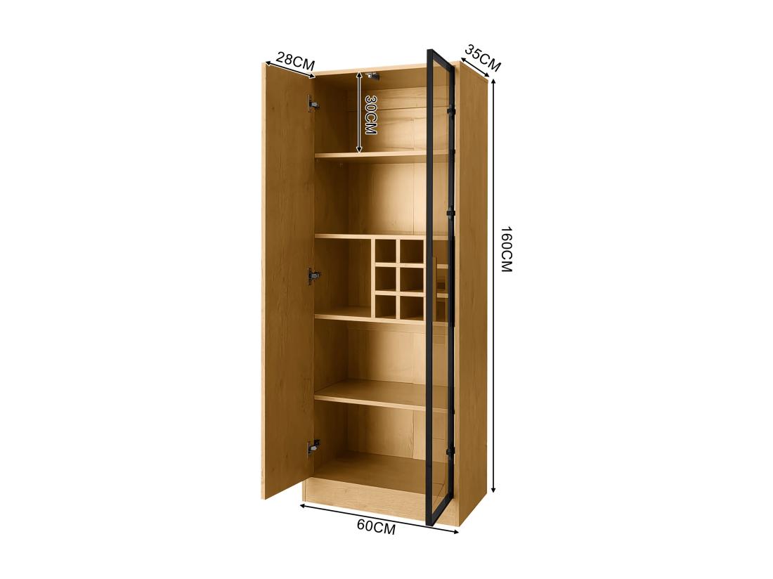 Vente Unique Vitrine H 160cm Avec LED - 2 Portes Avec Compartiments - Naturel