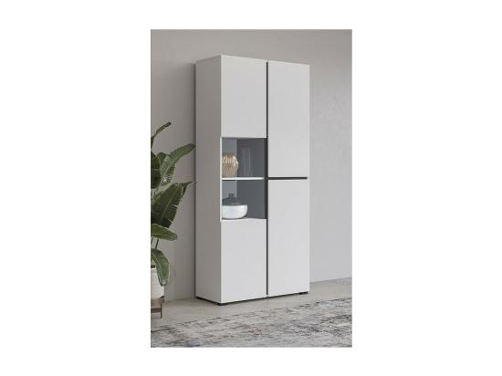 Vente Unique Vitrine Haute 2 Portes Collection HAVANA. Coloris Blanc Et Noir