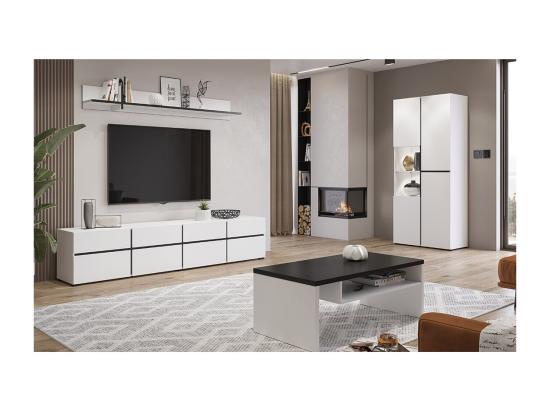 Vente Unique Vitrine Haute 2 Portes Collection HAVANA. Coloris Blanc Et Noir