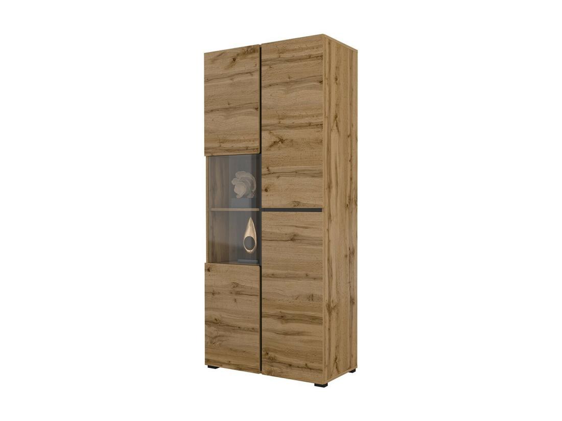 vente unique Vitrine haute 2 portes collection HAVANA. Coloris chêne et noir