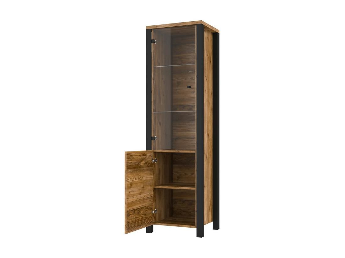 Vente Unique Vitrine Haute 2 Portes Design DARWIN – Épicéa Et Noir