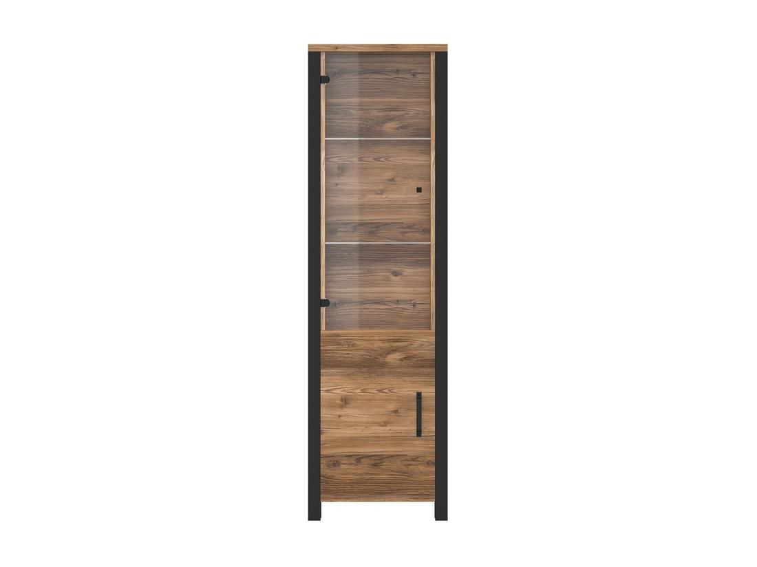 Vente Unique Vitrine Haute 2 Portes Design DARWIN – Épicéa Et Noir