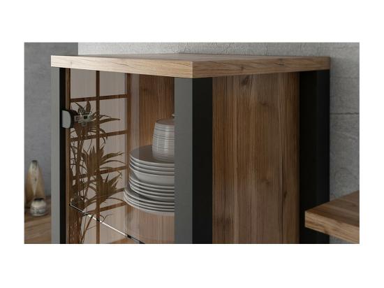 Vente Unique Vitrine Haute 2 Portes Design DARWIN – Épicéa Et Noir