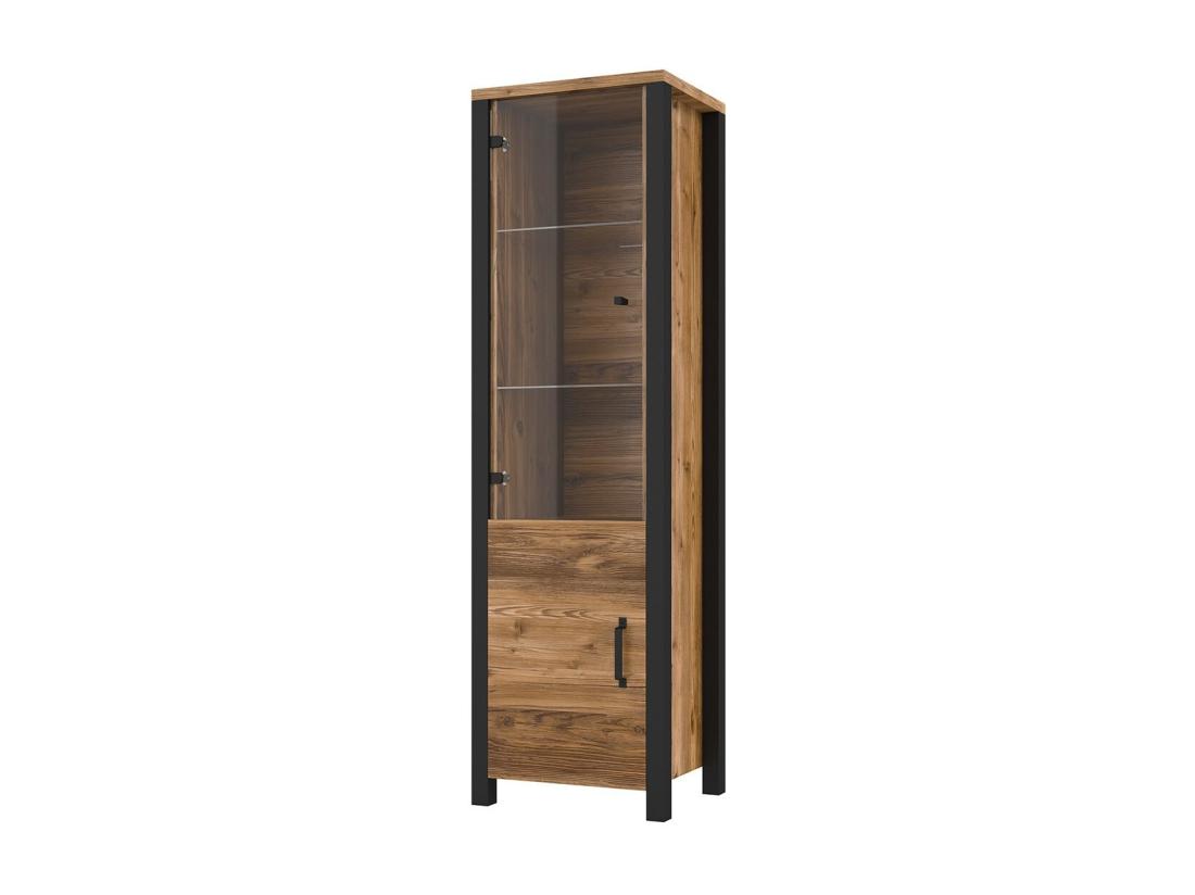 vente unique Vitrine haute 2 portes design DARWIN – Épicéa et noir