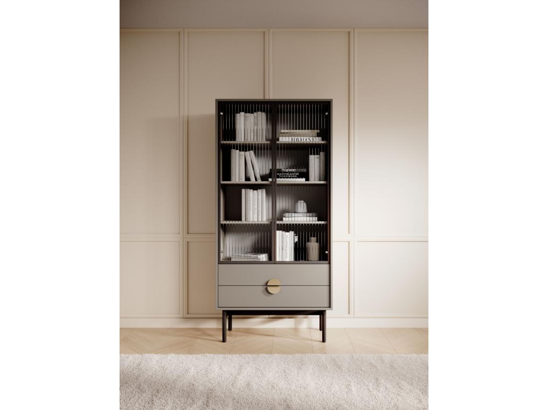 Vente Unique Vitrine Haute - 85 Cm - Avec Quatre étagères Et Tiroirs - Gris Pierre - STOON