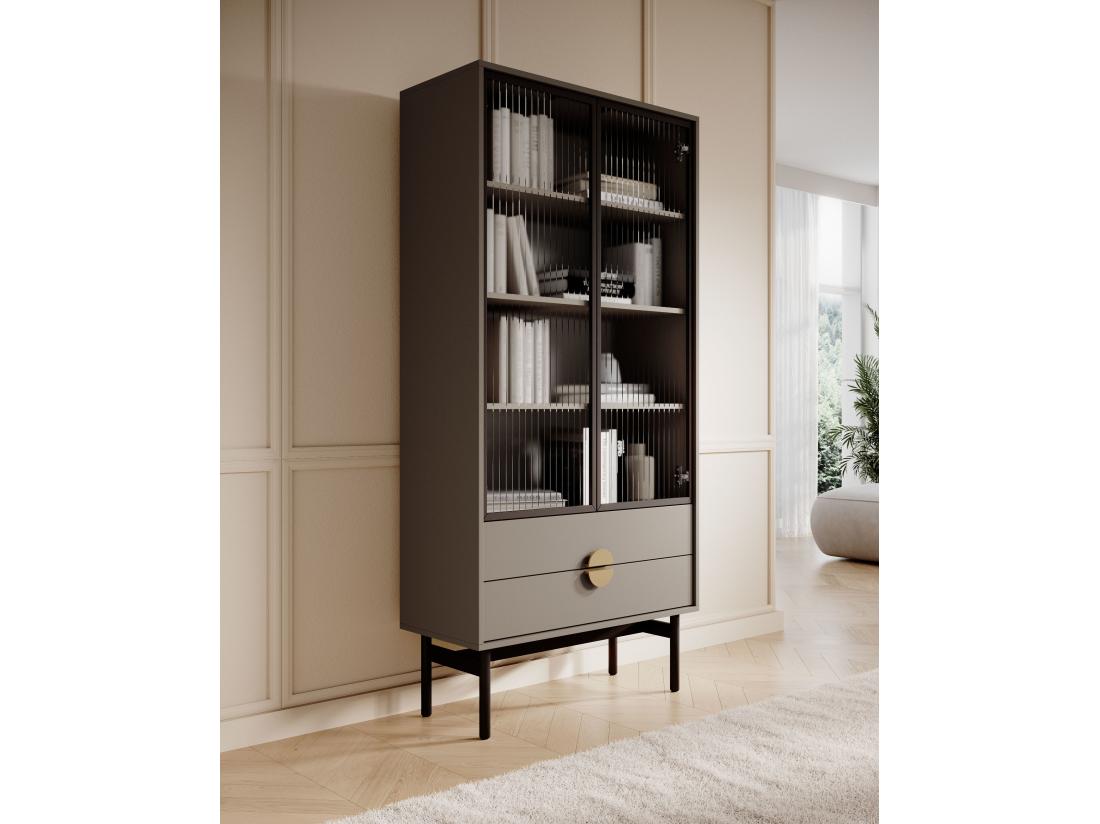 Vente Unique Vitrine Haute - 85 Cm - Avec Quatre étagères Et Tiroirs - Gris Pierre - STOON