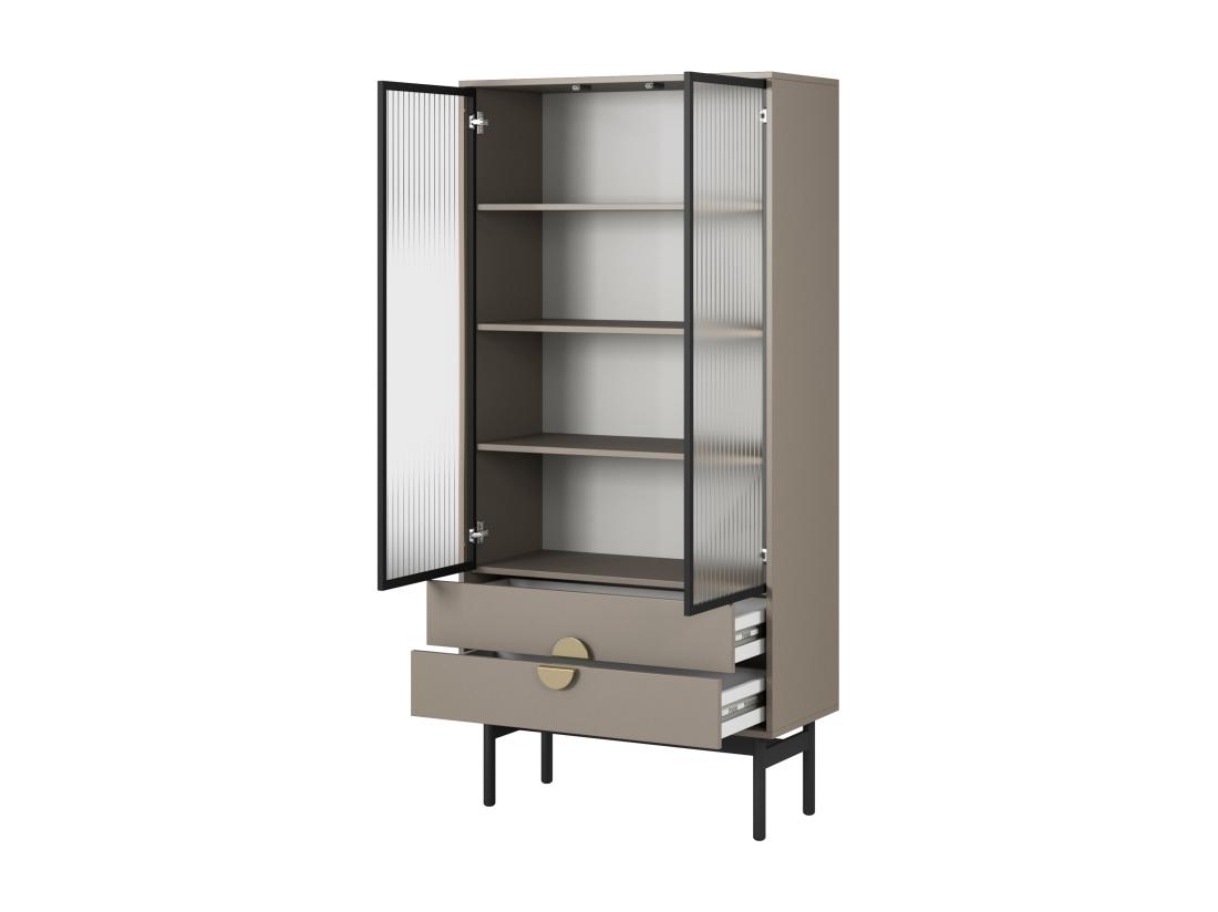 vente unique Vitrine haute - 85 cm - avec quatre étagères et tiroirs - gris pierre - STOON