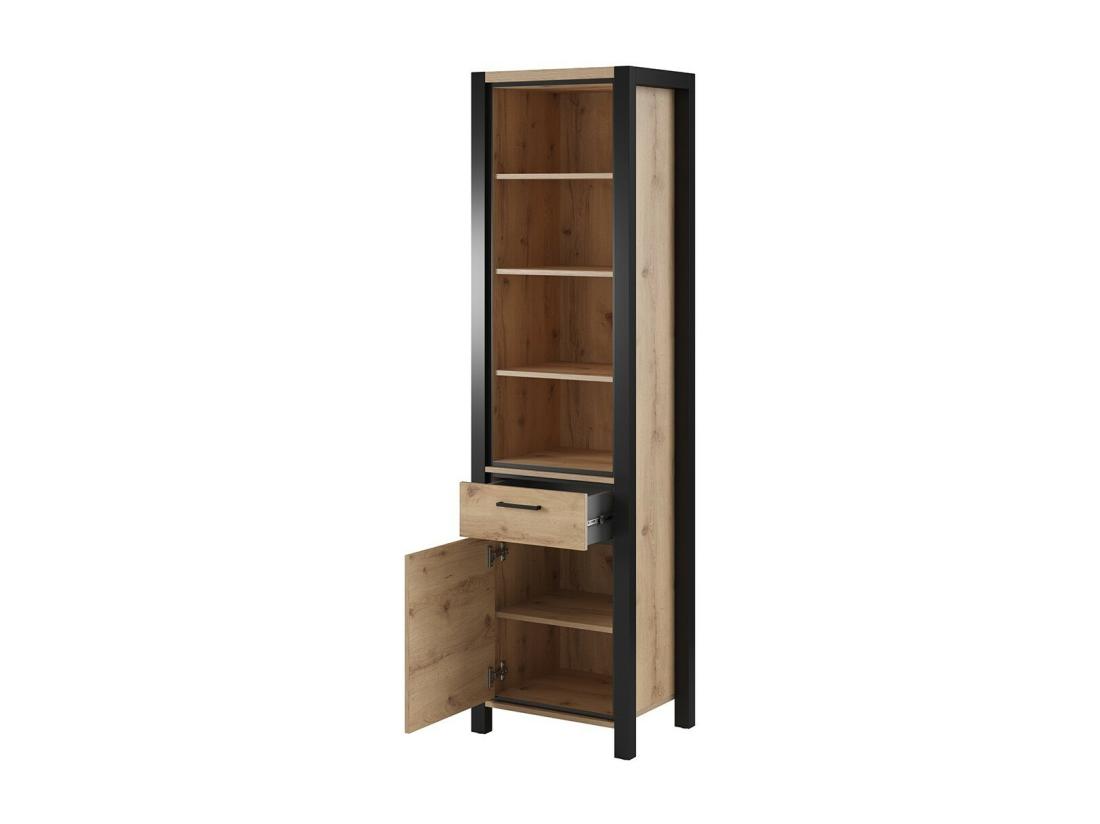 Vente Unique Vitrine Haute Collection BOWIE. Couleur Chêne Et Noir