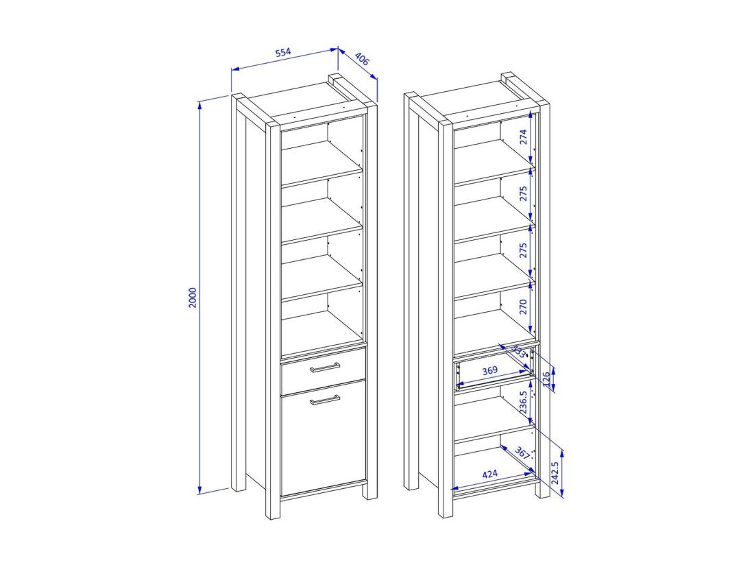 Vente Unique Vitrine Haute Collection BOWIE. Couleur Chêne Et Noir. LED Incluses