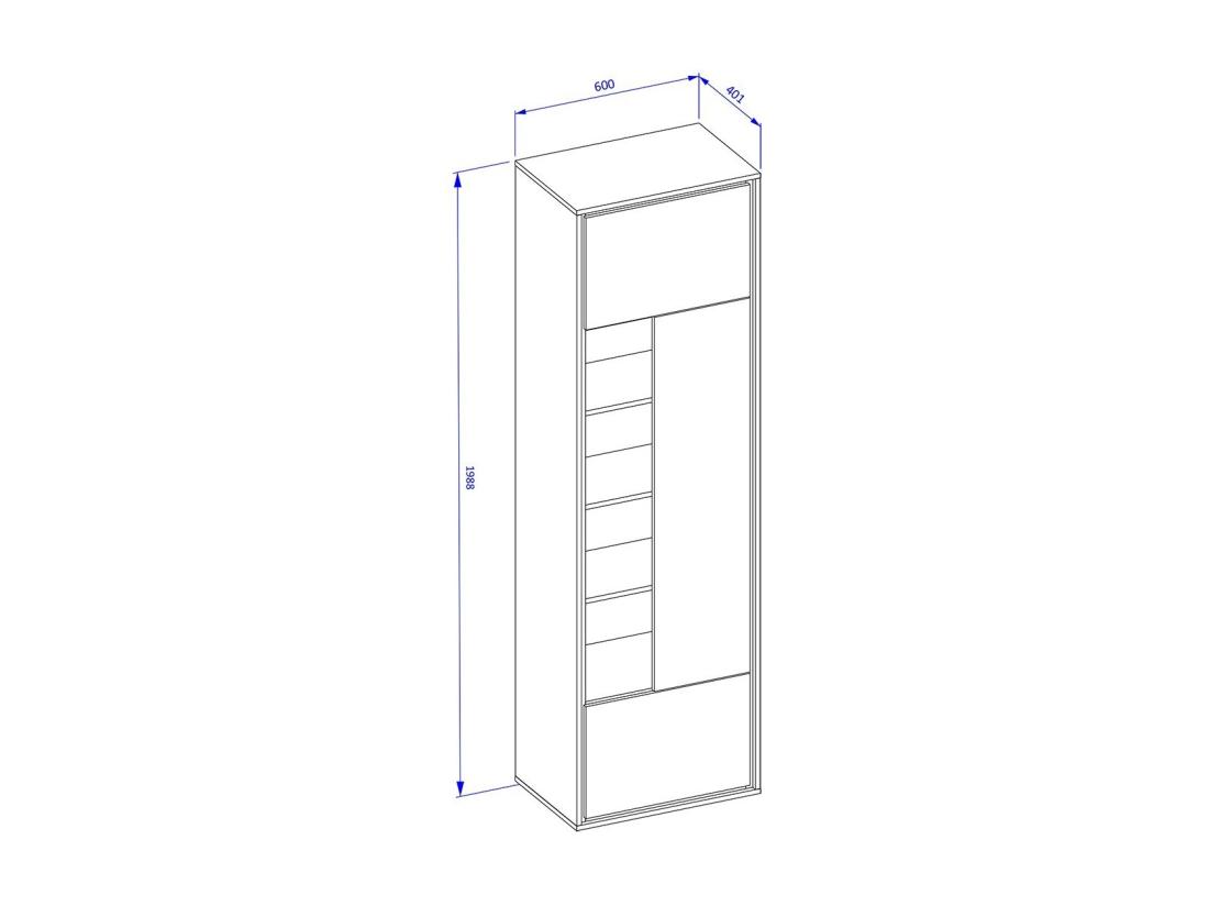 Vente Unique Vitrine Haute Design Avec 1 Porte 1 Tiroir Et 4 Niches Apparentes Collection SILVA Coloris Chêne Et Gris
