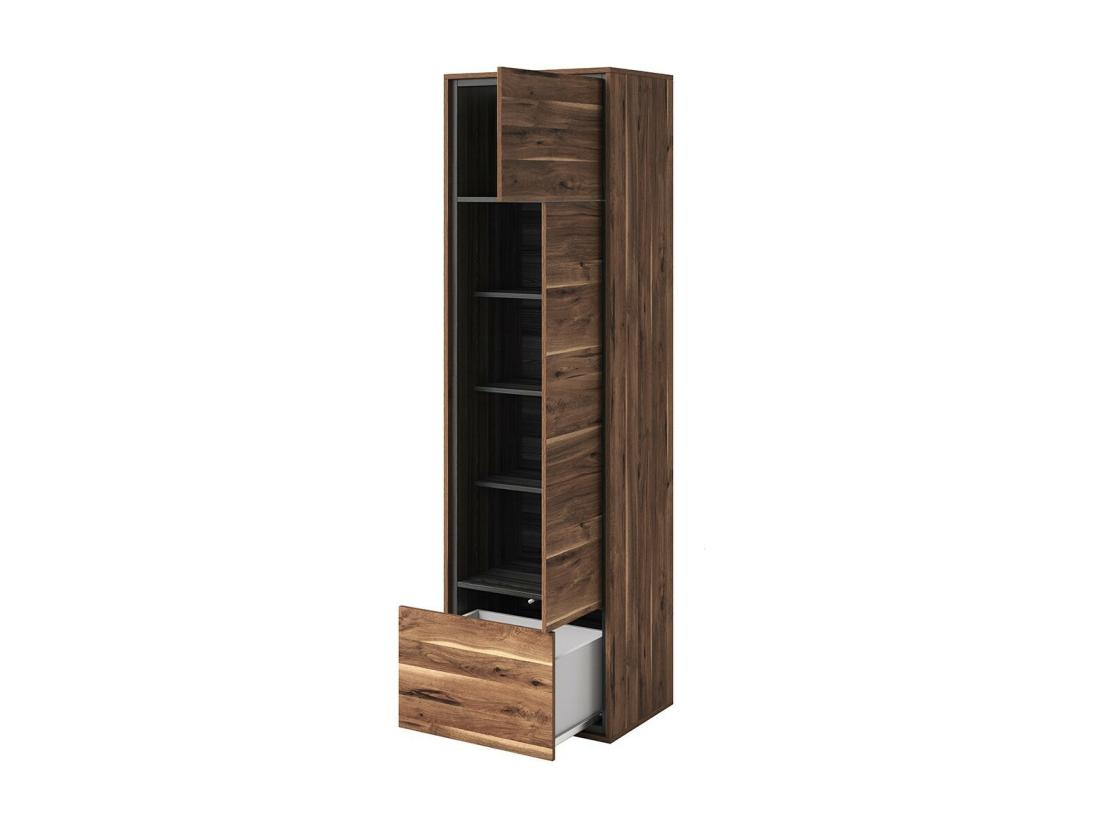 Vente Unique Vitrine Haute Design Avec 1 Porte 1 Tiroir Et 4 Niches Apparentes Collection SILVA Coloris Chêne Et Gris