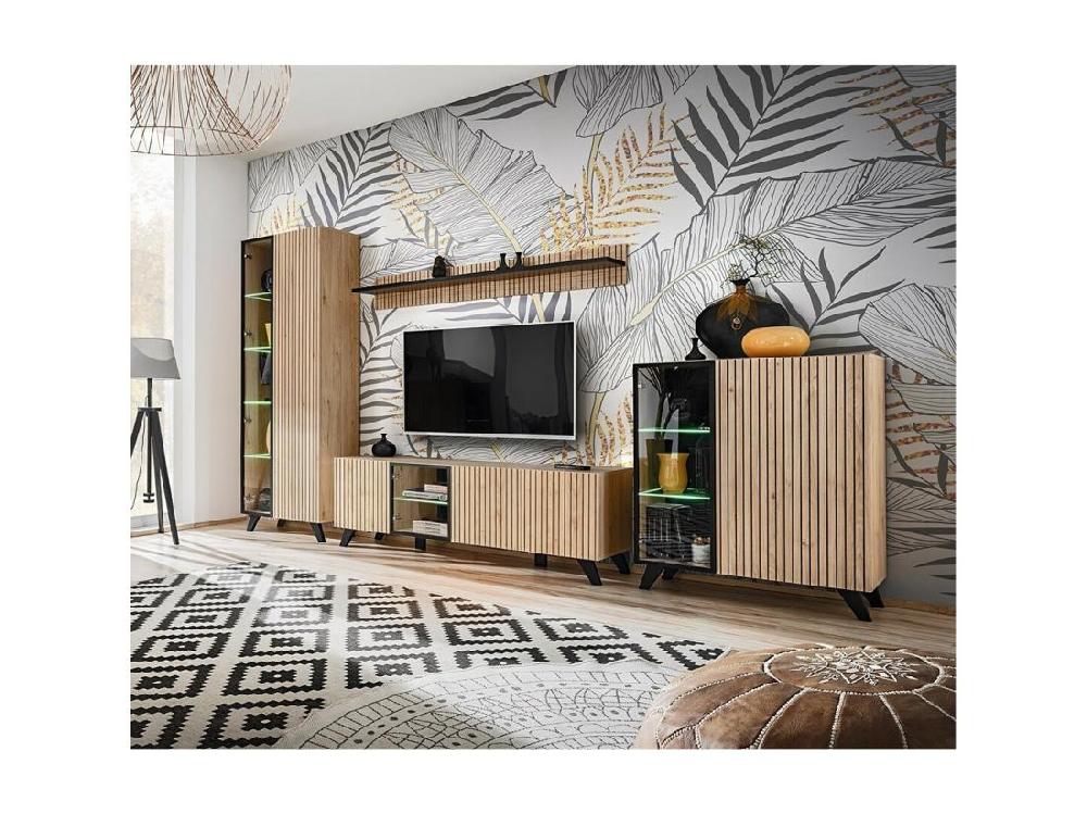 Vente Unique Vitrine Haute Design NIELSEN – 2 Portes Avec éclairage LED Intégré