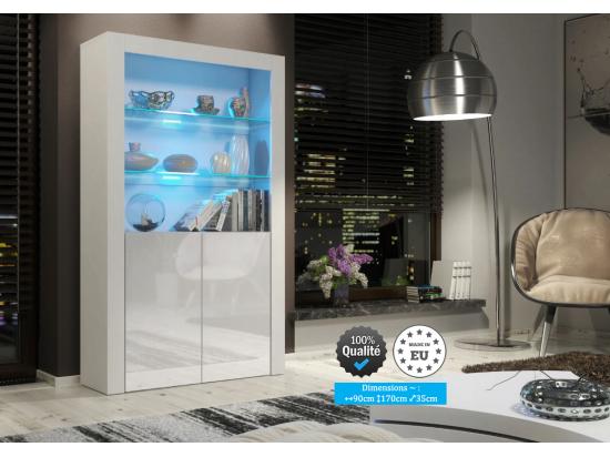 Vente Unique Vitrine JIVE 90 Cm Blanc Laqué Avec LEDS