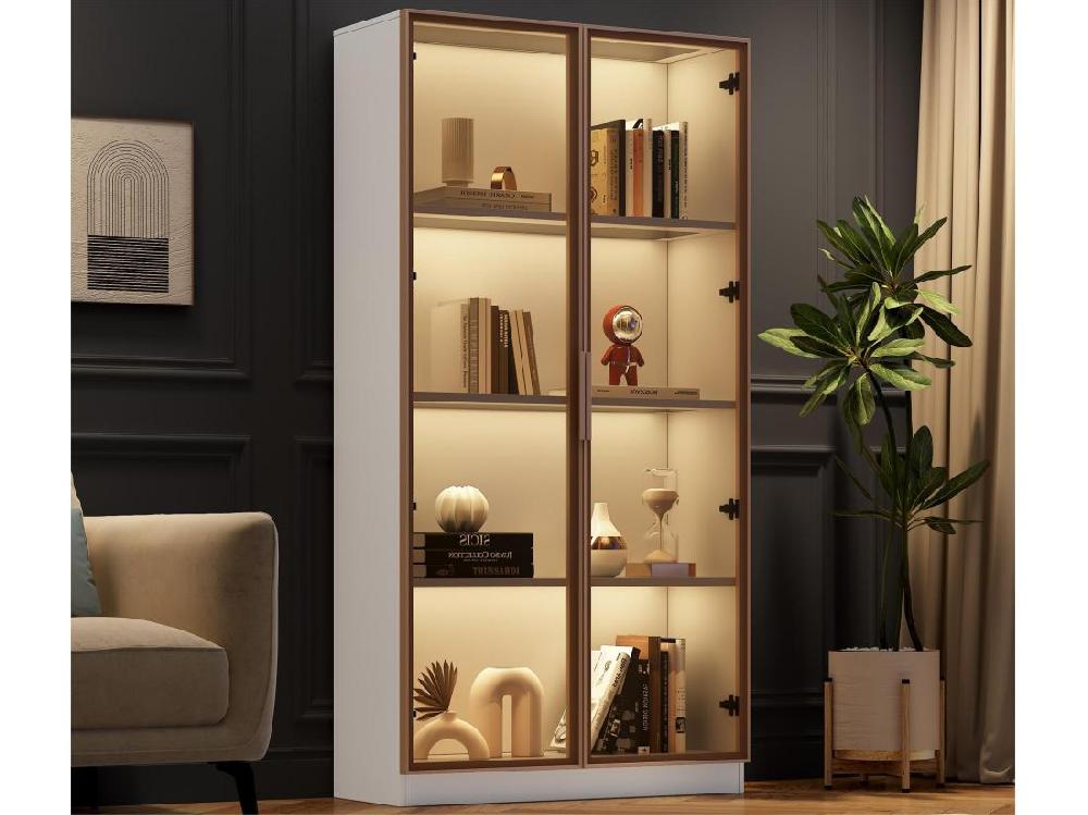 vente unique Vitrine moderne avec lumières LED en 16 couleurs - H 160 cm - 2 portes avec étagères amovibles - Transparent