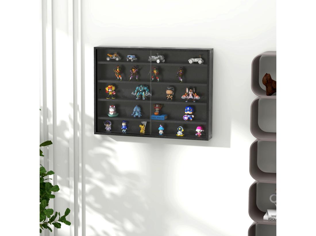 Vente Unique Vitrine Murale étagère - 5 étagères Réglables - 2 Portes Coulissantes Verre - Panneaux Noir