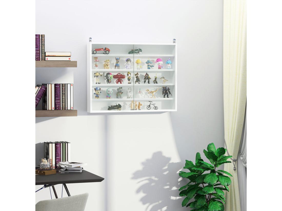 Vente Unique Vitrine Murale étagère - 5 étagères Réglables - 2 Portes Coulissantes Verre - Panneaux Blanc